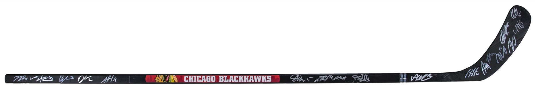 2017-18 Chicago Blackhawks Team Signed Hockey Stick With 18 Signatures Including Patrick Kane, Duncan Keith, Jonathan Toews, Brent Seabrook and Corey Crawford (JSA)